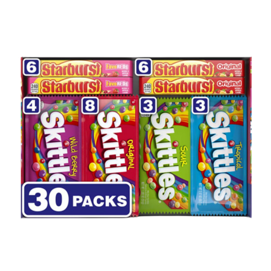 Skittles Starburst Variety Box 30 Single Packs