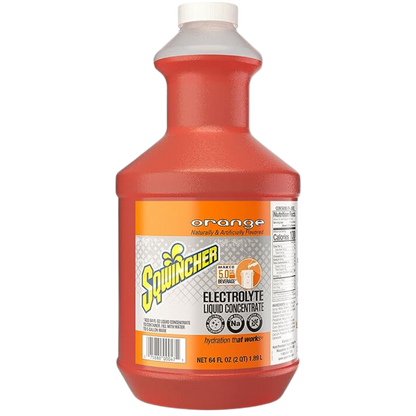 Sqwincher Liquid Concentrate, Yields 5-Gallon, "No Stir Formula", Orange, 64-Ounce