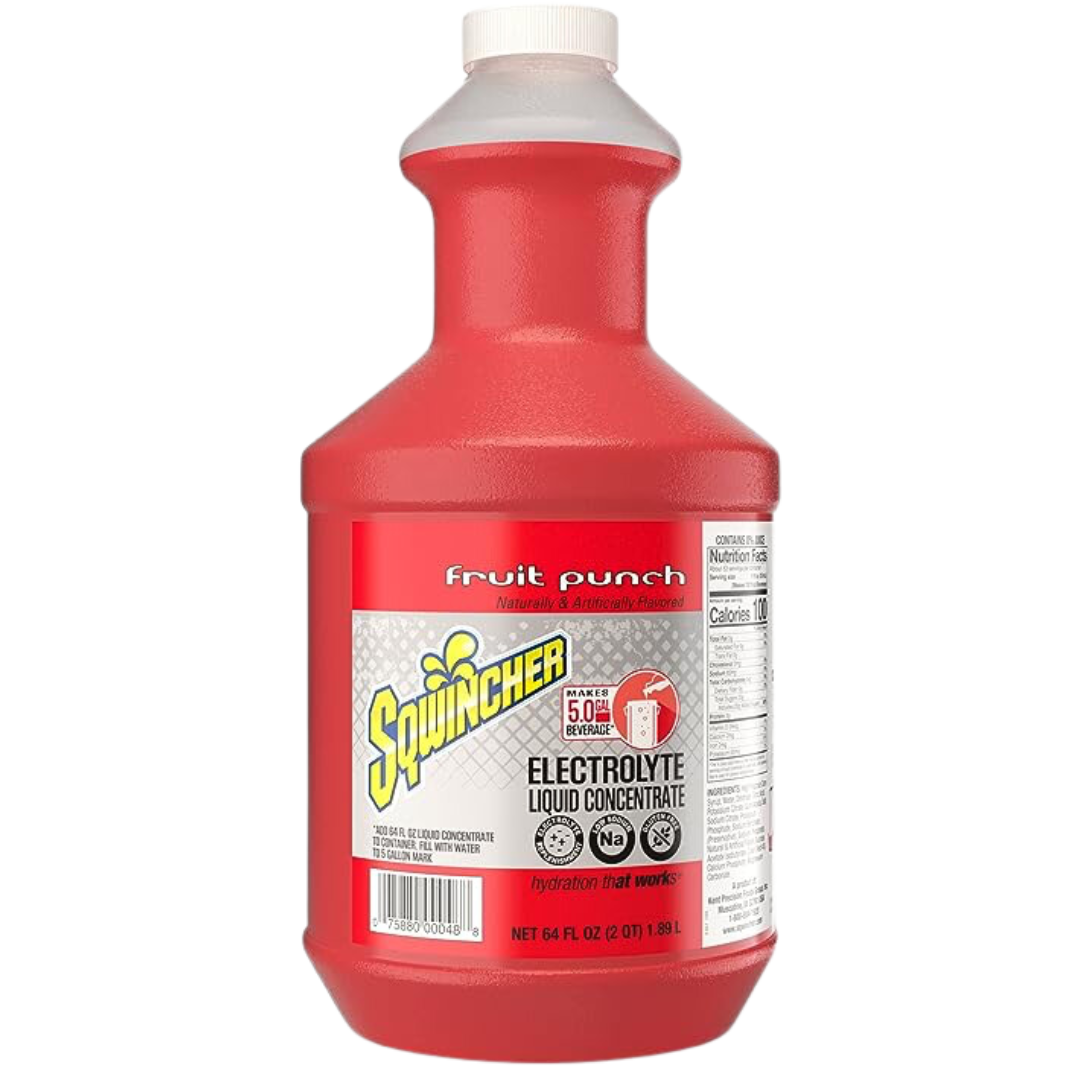 Sqwincher Liquid Concentrate, Yields 5-Gallon, "No Stir Formula", Fruit Punch, 64-Ounce