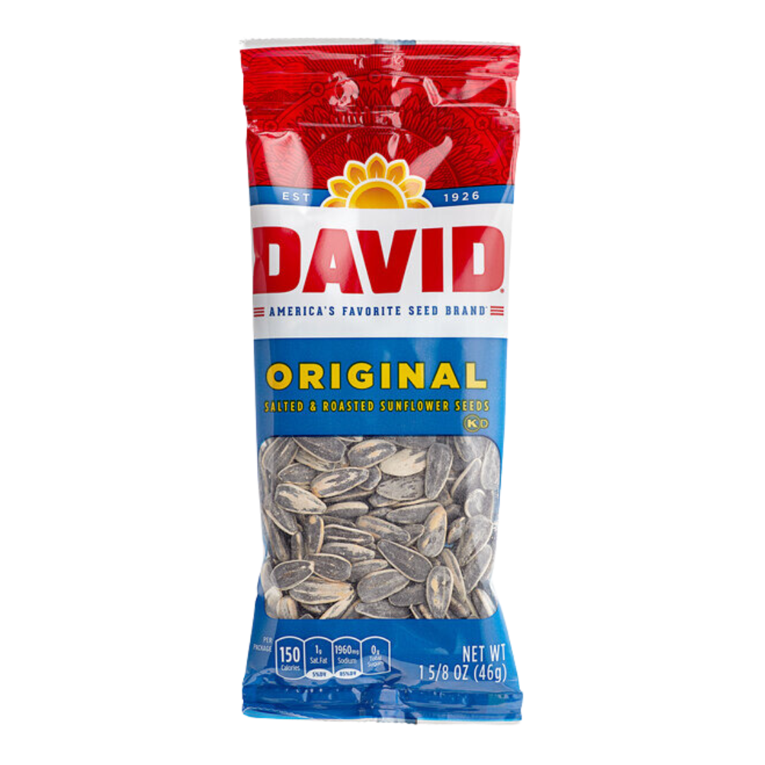 David Roasted and Salted Whole Sunflower Seeds 1.5 oz. Pouch - 144/Case