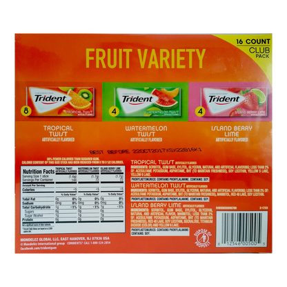 Trident Sugar-Free Gum Fruit Variety Pack 20 pk.