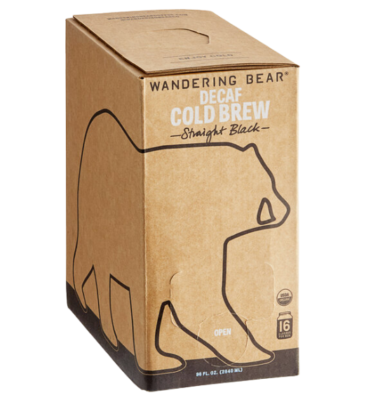 Wandering Bear Bag in Box Organic Straight Black Decaf Cold Brew Coffee 96 fl. oz. - 3/Case