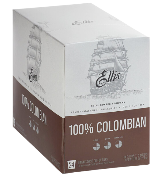 Ellis 100% Colombian Coffee Single Serve Cups - 24/Box