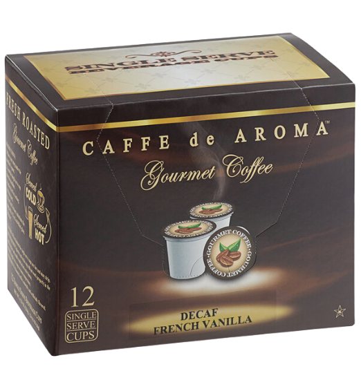 Caffe de Aroma Decaf French Vanilla Coffee Single Serve Cups - 12/Box