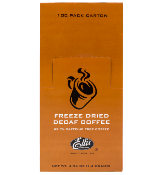 Ellis Freeze Dried Instant Decaf Coffee Packet - 100/Box