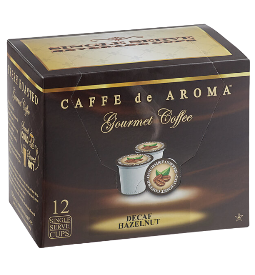 Caffe de Aroma Decaf Hazelnut Coffee Single Serve Cups - 12/Box