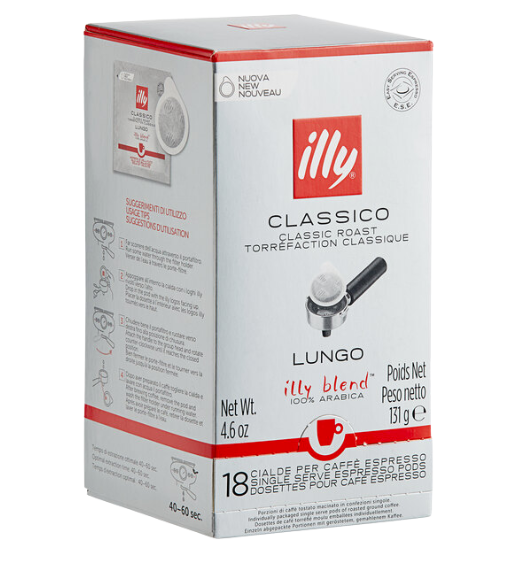 illy Classico Lungo Single Serve Espresso Pods - 18/Box